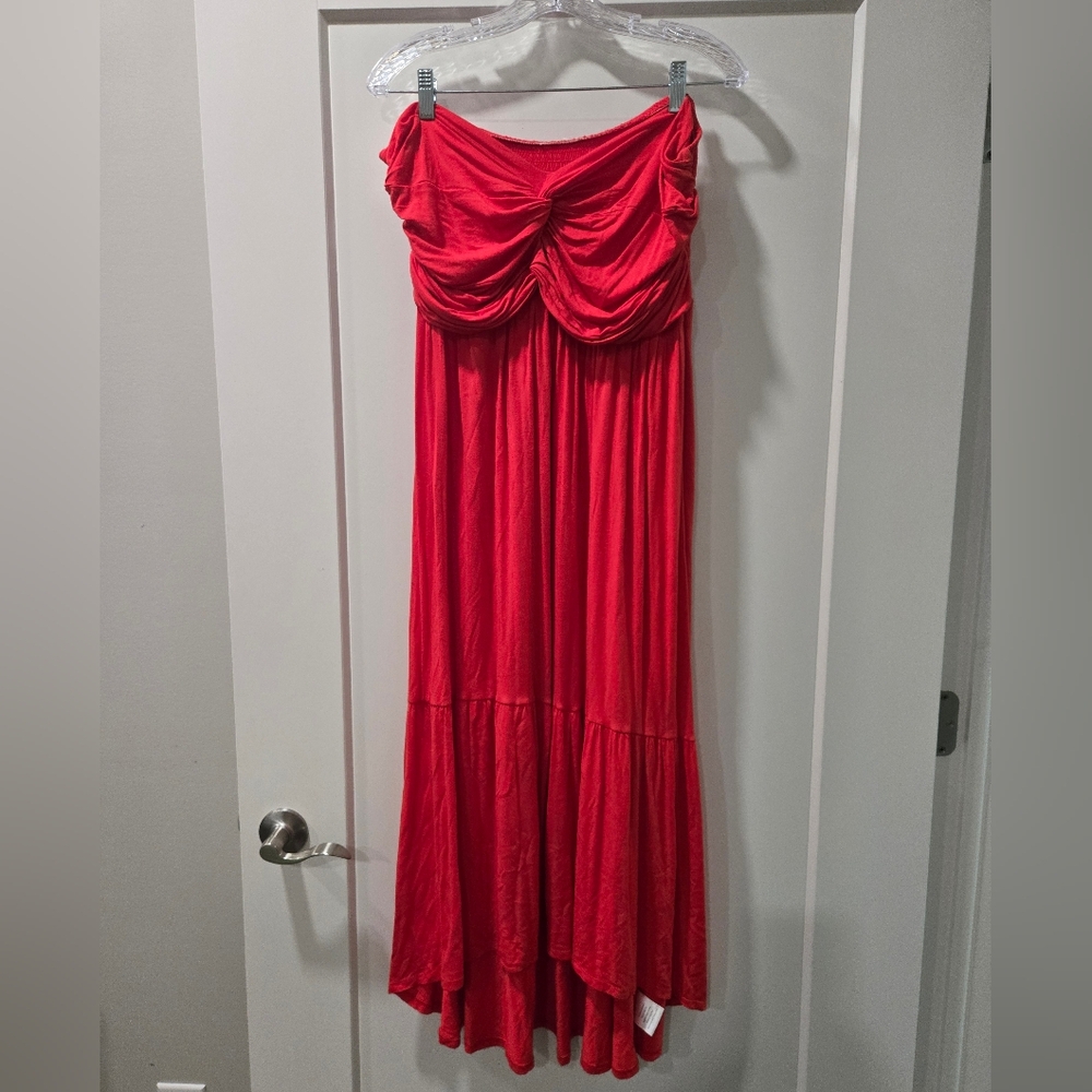 Lane Bryant Seven7 Coral/Orange Ruched Strapless Maxi Dress Plus Size [18/20]